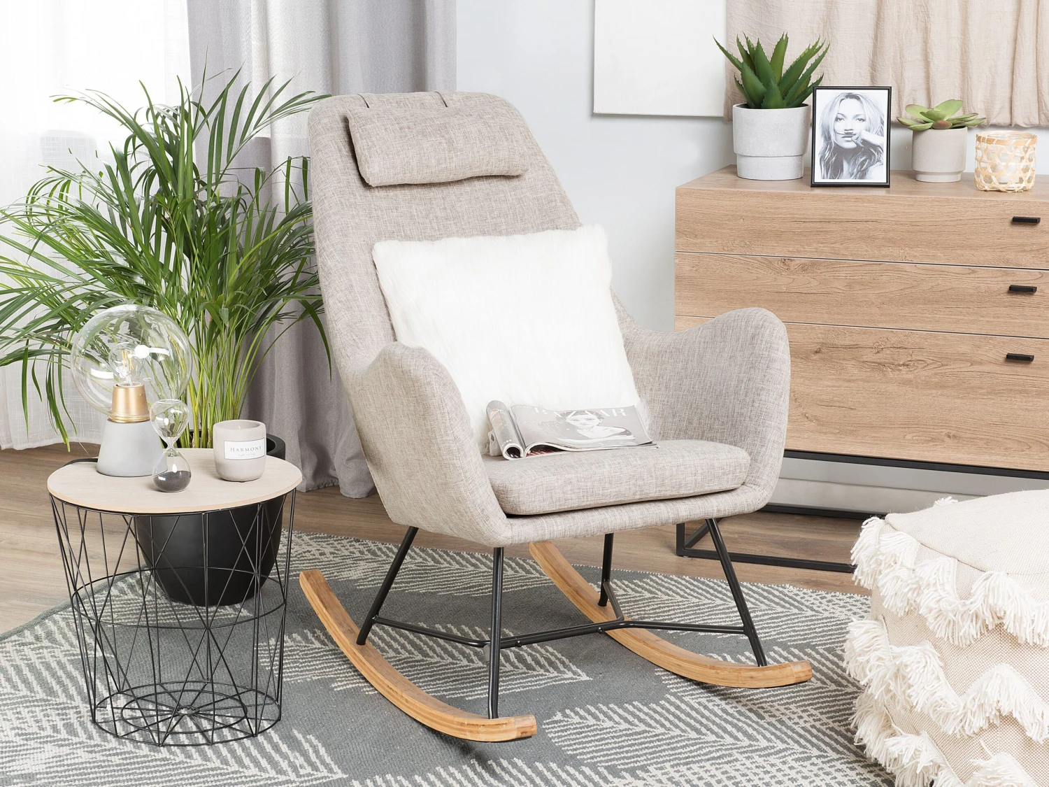 Schaukelsessel Polsterbezug Hellbeige ARRIE – Bild 2